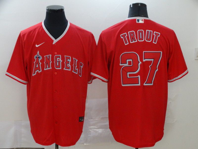 Men Los Angeles Angels 27 Trout Red Nike Game MLB Jerseys